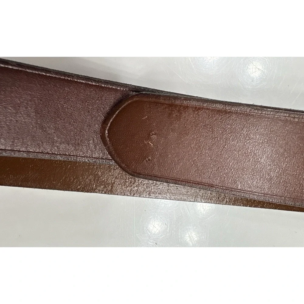 Polo Ralph Lauren Brown Leather Belt Brass Nameplate Plaque Buckle Men's 38